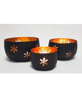 Windlichter Kerzenständer Teelichter Metall schnee muster schwarz gold 3er Set